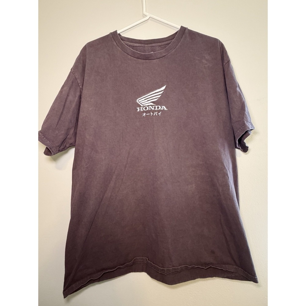 Honda Large T-Shirt Mens Brown Embroidered Wing Logo Japanese Katakana Tee XL